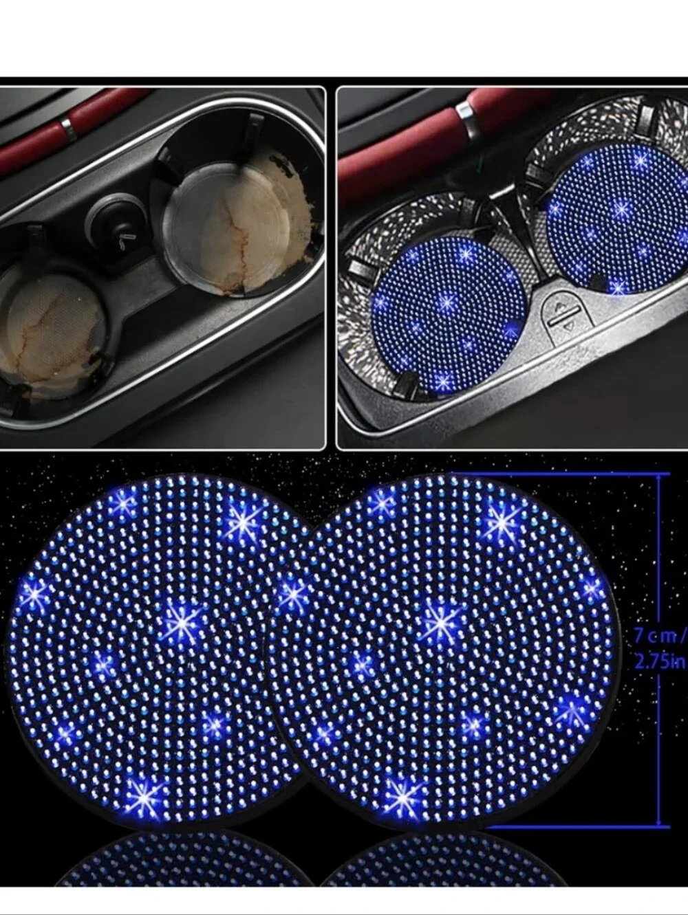 Blue Rhinestone Car Phone Accessory Set - Sparkle Steering Wheel Cover & Holders